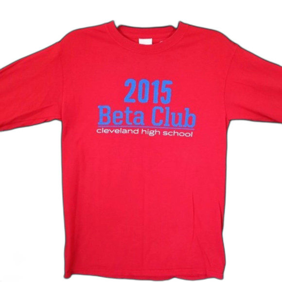 2015 BETA CLUB Cleveland Highschool Tee Shirt Large Red Long Sleeve #1172 - Picture 1 of 8
